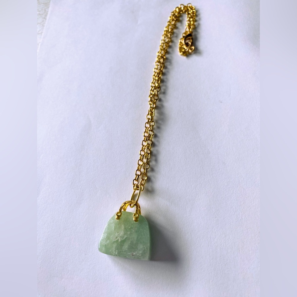 Gold Chain Necklace with Green gemstone purse Pendant